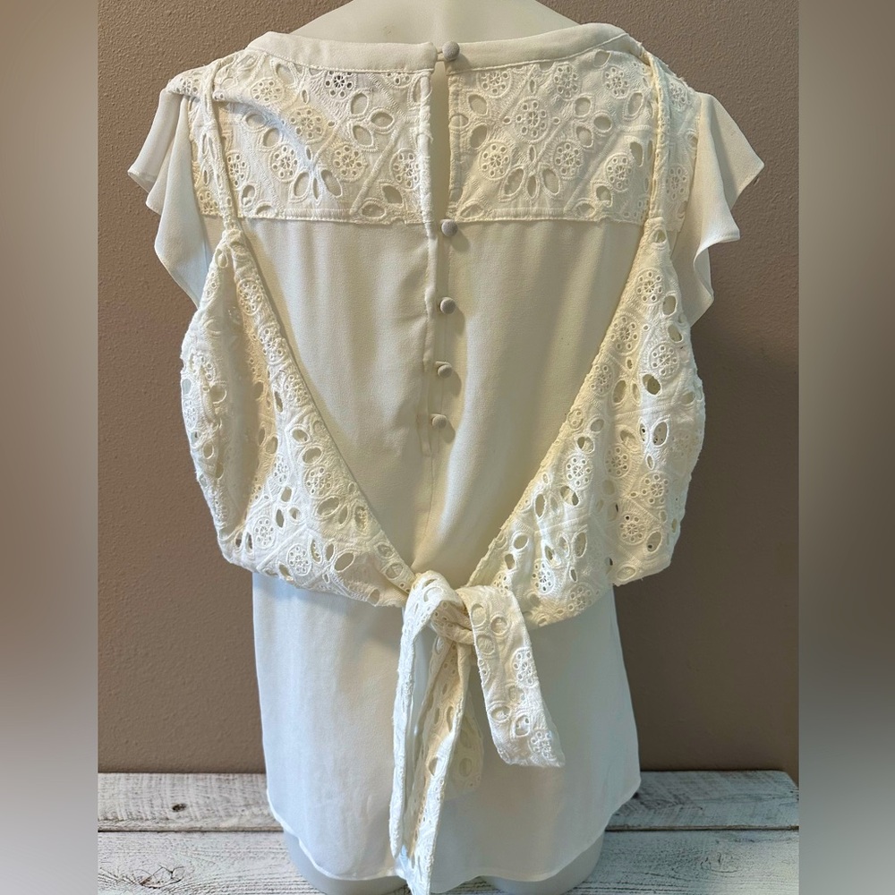 Hi-Low Semi-Sheer Poplin Blouse with Tie Detail on Back - NWOT